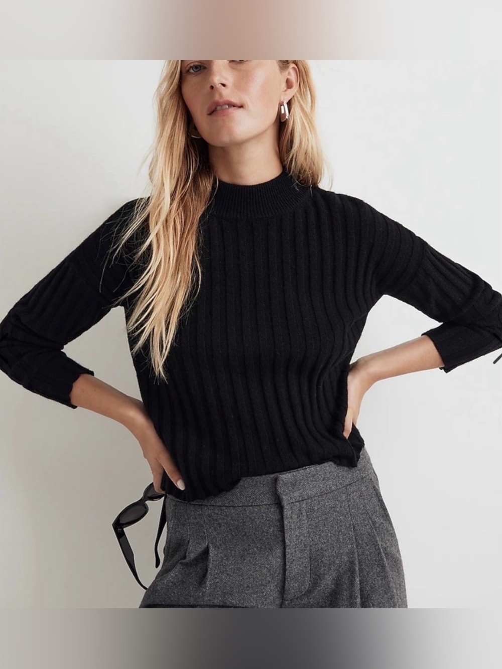 Madewell Black Ribbed Mock Neck Sweater